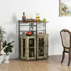 Costway Corner Bar Cabinet Industrial Liquor Wine Cabinet With Glass Holder & Mesh Doors -Costway GUEST d4861037 a42a 4d7d bde5 2b8b8f3e77b0