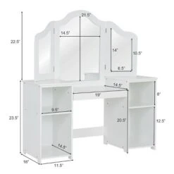 Costway Vanity Table Set Makeup Dressing Kids Girls Study Table Tri Folding Mirror -Costway GUEST d4a4a1eb 9f87 440f 9924 384efe113242