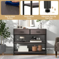 Costway Console Entryway Table Sofa Side Table With Folding Fabric Drawers For Living Room Gray/Rustic Brown -Costway GUEST d4aa7efc 616d 46ff 9e13 2d4b72339634