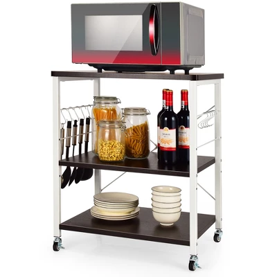 Costway 3-Tier Kitchen Baker's Rack Microwave Oven Storage Cart W/ Hook 9 Costway 3-Tier Kitchen Baker's Rack Microwave Oven Storage Cart W/ Hook - Image 9