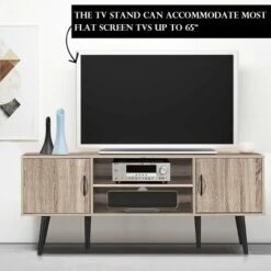 Costway TV Stand Entertainment Center For TV's Up To 65'' W/ Storage Cabinets & Wood Legs -Costway GUEST d4e80467 3df4 4ef7 9cdc fdee33654f1b