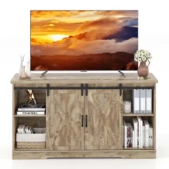 Costway 59'' Farmhouse TV Stand Sliding Barn Door Cabinet W/ Adjustable Shelf -Costway GUEST d4fc113a de7f 4244 a87e e0f1e7ccf4f9