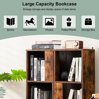 Costway 2 PCS 3-tier Wood Bookshelf Display Storage Rack For Small Spaces White/Rustic Brown 5 Costway 2 PCS 3-tier Wood Bookshelf Display Storage Rack For Small Spaces White/Rustic Brown - Image 5