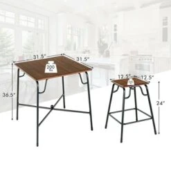 Costway 5PCS Bar Table Set Counter Height Dining Set W/ 4 Stools Rustic Brown