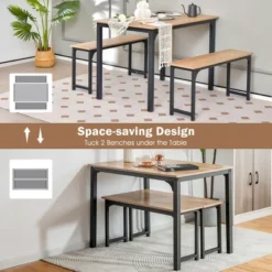 Costway Modern 3 PCS Dining Table Bench Set W/ Metal Frame & Wooden Tabletop -Costway GUEST d5670778 57a6 4861 8a52 03e35b5ffe32