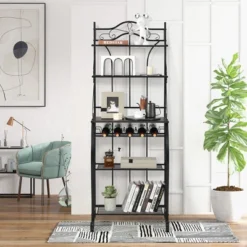 Costway 5-Tier Metal Kitchen Bakers Rack Microwave Storage Rack Oven Stand With Wine Organizer -Costway GUEST d5817f16 ff85 43c3 ab17 cc5f789a08cd