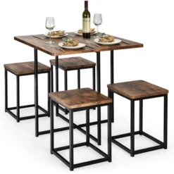 Costway 5pcs Dining Set Compact Dining Table And 4 Stools Metal Frame NatureVintage -Costway GUEST d594018e 9d7c 4a8a b7eb 1b433b3b74c7