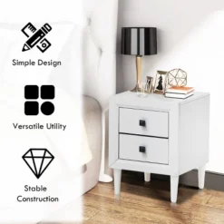 Costway 2 PCs Nightstand End Bedside Coffee Table Wooden Leg Storage Drawers White 12 Costway 2 PCs Nightstand End Bedside Coffee Table Wooden Leg Storage Drawers White -Costway GUEST d5a3f751 604a 4a4a a5bf c81012c8e0e9