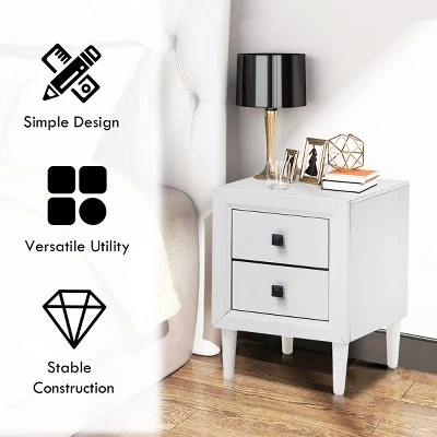 Costway 2 PCs Nightstand End Bedside Coffee Table Wooden Leg Storage Drawers White 4 Costway 2 PCs Nightstand End Bedside Coffee Table Wooden Leg Storage Drawers White - Image 4