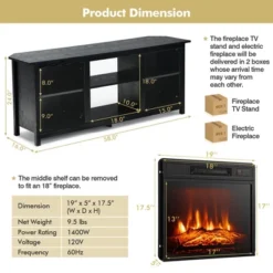 Costway 58'' 2-Tier Fireplace TV Stand W/18'' Electric Fireplace Up To 65''