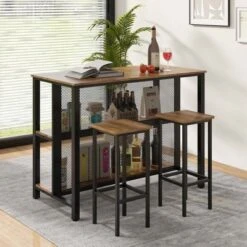 Costway 36" Tall 3-Tier Bar Table With Storage Metal Frame Adjustable Foot Pads Rustic Brown/Grey 13 Costway 36" Tall 3-Tier Bar Table With Storage Metal Frame Adjustable Foot Pads Rustic Brown/Grey -Costway GUEST d61aae20 9154 4a9d ae03 a0c18ebb6189
