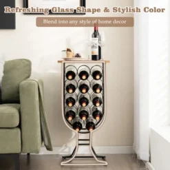Costway 14 Bottles Wine Rack Console Table Freestanding Wine Storage With Woodtop & Wheels 13 Costway 14 Bottles Wine Rack Console Table Freestanding Wine Storage With Woodtop & Wheels -Costway GUEST d65aef08 e19f 4492 b7cf 33e29d8ffc72