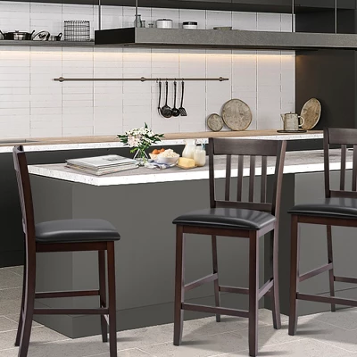 Costway Set Of 4 Bar Stools Counter Height Chairs W/ PU Leather Seat Espresso 1 Costway Set Of 4 Bar Stools Counter Height Chairs W/ PU Leather Seat Espresso