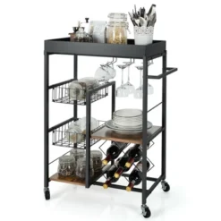 Costway 4-Tier Kitchen Carts Rolling Serving Trolley Wine Rack Removable Tray Basket -Costway GUEST d6ec44c6 b1f1 405f 9a2d 3dbc79a86272