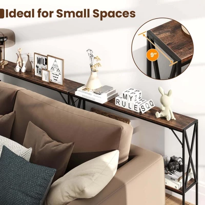 Costway Narrow Console Table 2-Tier Entryway Table With Storage 2 Support Bars Sofa Table Brown/White 5 Costway Narrow Console Table 2-Tier Entryway Table With Storage 2 Support Bars Sofa Table Brown/White - Image 5