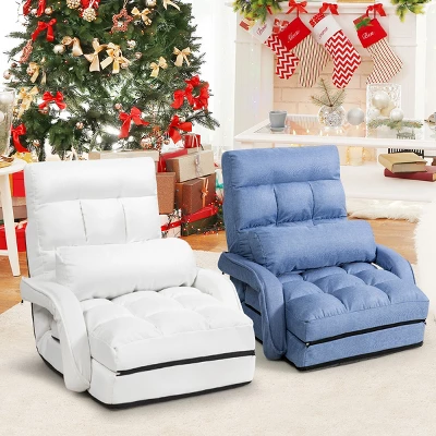 Costway Folding Floor Armchair W/6-position Adjustable Back & Lumbar Pillow White 2 Costway Folding Floor Armchair W/6-position Adjustable Back & Lumbar Pillow White - Image 2