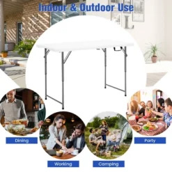 Costway Folding Table Portable Bi-fold Picnic Dining Table W/ 3-Level Height Adjustment -Costway GUEST d784259c 6fc8 4361 a839 7167705aaa35