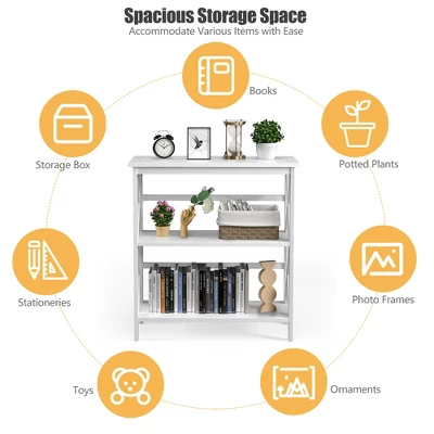 Costway Wooden Shelf Bookcase 3-Tier Open Bookshelf W/X-Design Freestanding Rack BlackBrownNaturalWhite 5 Costway Wooden Shelf Bookcase 3-Tier Open Bookshelf W/X-Design Freestanding Rack BlackBrownNaturalWhite - Image 5