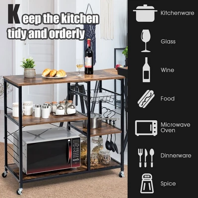 Costway Rolling Industrial Kitchen Baker's Rack Wood Black 7 Costway Rolling Industrial Kitchen Baker's Rack Wood Black - Image 7