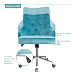Costway Velvet Office Chair Upholstered Swivel Computer Task Chair Turquoise -Costway GUEST d838423b 9882 49f2 90b8 9df03438772a