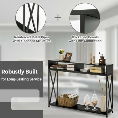 Costway Steel Frame Console Table With Open Shelf And Storage Compartments Black 5 Costway Steel Frame Console Table With Open Shelf And Storage Compartments Black - Image 5