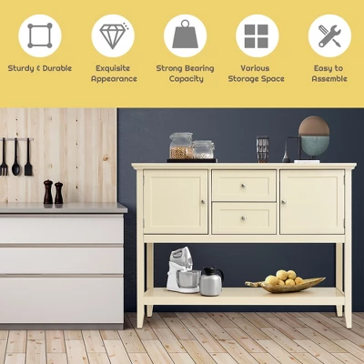 Costway Sideboard Buffet Table Wooden Console Table W/ Drawers & Storage Cabinets Blue/Brown/Gray/Beige 4 Costway Sideboard Buffet Table Wooden Console Table W/ Drawers & Storage Cabinets Blue/Brown/Gray/Beige - Image 4