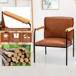 Costway Modern Accent Chair Arm Chair PU Leather W/Rubber Wood Armrest For Living Room 14 Costway Modern Accent Chair Arm Chair PU Leather W/Rubber Wood Armrest For Living Room -Costway GUEST d88f20e8 d372 44bc 8746 32a2ad7dc764