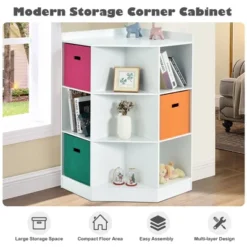 Costway 3-Tier Kids Storage Shelf Cubes W/3 Baskets Corner Cabinet Organizer White 13 Costway 3-Tier Kids Storage Shelf Cubes W/3 Baskets Corner Cabinet Organizer White -Costway GUEST d89337f5 72fe 4118 823e f822adfb4589