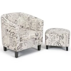 Costway Barrel Modern Accent Tub Upholstered Chair French Print W/ Ottoman 13 Costway Barrel Modern Accent Tub Upholstered Chair French Print W/ Ottoman -Costway GUEST d8bb9e86 9502 4733 88b3 c923893c00f1