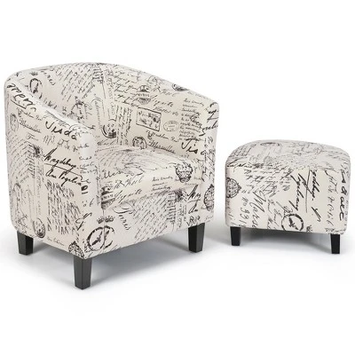 Costway Barrel Modern Accent Tub Upholstered Chair French Print W/ Ottoman 5 Costway Barrel Modern Accent Tub Upholstered Chair French Print W/ Ottoman - Image 5