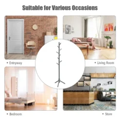 Costway Wooden Coat Rack Stand Hall Tree Entryway Organizer 2 Heights W/ 8 Hooks GreyWalnut -Costway GUEST d8c50943 0fde 4bee 98e4 d67ebb2c9dbb