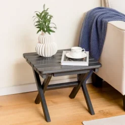 Costway Outdoor Folding Side Table Weather-Resistant HDPE Adirondack Table Black/Gray -Costway GUEST d8cdc7c7 8d3e 4ecd aa09 9af52bf41afd