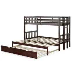 Costway Twin Over Twin Pull-Out Bunk Bed With Trundle Wooden Ladder WhiteEspresso -Costway GUEST d8ff4e58 c2f8 40a5 b780 8bf3330fe12f