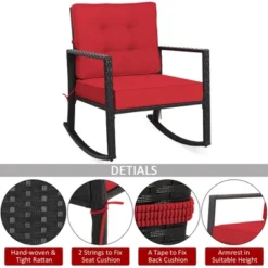 Costway Patio Rattan Rocker Chair Outdoor Glider Wicker Rocking Chair Cushion Lawn Red -Costway GUEST d9380289 9ae8 4e6c a3cd 42ee2529830b