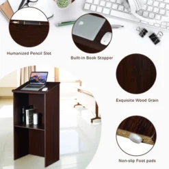 Costway Wooden Floor Standing Podium Speaking Lectern W/ Adjustable Shelf & Pen Tray 16 Costway Wooden Floor Standing Podium Speaking Lectern W/ Adjustable Shelf & Pen Tray -Costway GUEST d9478e8d 5421 4608 a12e 6d08cc70ad24