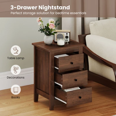 Costway 1PC/2PCS Nightstand End Beside Sofa Table W/ 3 Drawers Bedroom Furniture Black/White 6 Costway 1PC/2PCS Nightstand End Beside Sofa Table W/ 3 Drawers Bedroom Furniture Black/White - Image 6