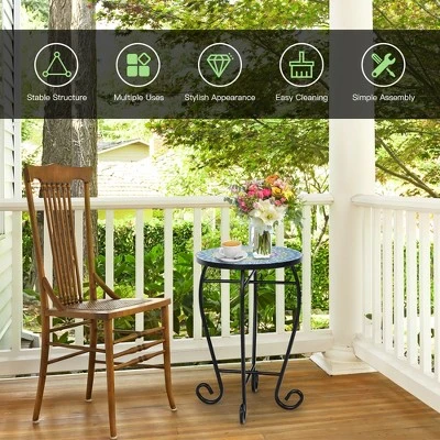 Costway Mosaic Side Table Accent Table Round Balcony Bistro End Table OrangeBlueNavy 4 Costway Mosaic Side Table Accent Table Round Balcony Bistro End Table OrangeBlueNavy - Image 4