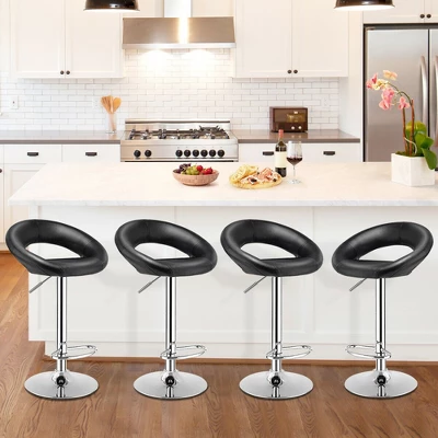 Costway Set Of 4 Adjustable Bar Stools Swivel Pub Chairs Barstools PU Leather White/Black 1 Costway Set Of 4 Adjustable Bar Stools Swivel Pub Chairs Barstools PU Leather White/Black