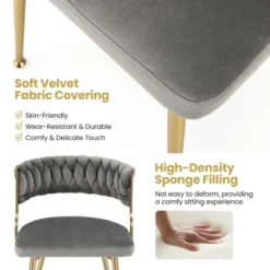 Costway Velvet Dining Chair Set Of 2 Upholstered Modern Accent Chair With Woven Back Grey/White -Costway GUEST d9a1e8a6 7124 44af 91b0 b9c364962640