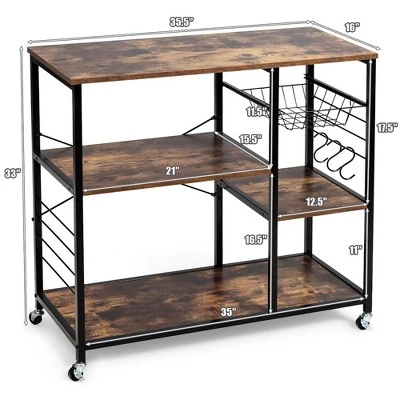 Costway Rolling Industrial Kitchen Baker's Rack Wood Black 2 Costway Rolling Industrial Kitchen Baker's Rack Wood Black - Image 2