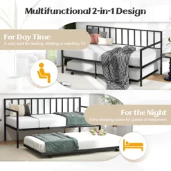 Costway Twin Metal Daybed Sofa Bed With Trundle & Lockable Casters For Living Room 15 Costway Twin Metal Daybed Sofa Bed With Trundle & Lockable Casters For Living Room -Costway GUEST da998c6d 92b6 4091 bd24 5517f7996534