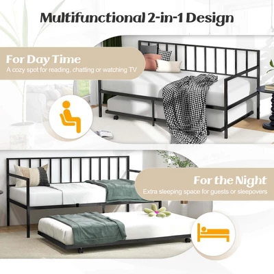 Costway Twin Metal Daybed Sofa Bed With Trundle & Lockable Casters For Living Room 7 Costway Twin Metal Daybed Sofa Bed With Trundle & Lockable Casters For Living Room - Image 7