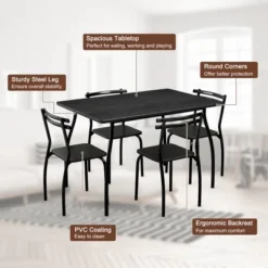 Costway 5 Piece Dining Set Table 30.0" And 4 Chairs Home Kitchen Room Breakfast Furniture Black -Costway GUEST daa183eb 7976 4b6c 94ad d3d4694aec26