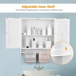 Costway Wall Mounted Bathroom Medicine Cabinet Storage Cupboard With Towel Bar Brown/Grey -Costway GUEST db16c458 79b5 48b2 92ee 002a1828b5bc