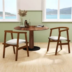 Costway Wooden Dining Chairs Set Of 2/4 With Wrap-around Armrest & Padded Seat For Kitchen