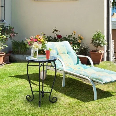 Costway Mosaic Side Table Accent Table Round Balcony Bistro End Table OrangeBlueNavy 8 Costway Mosaic Side Table Accent Table Round Balcony Bistro End Table OrangeBlueNavy - Image 8