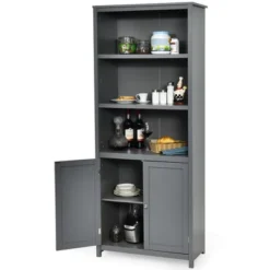 Costway Bookcase Shelving Storage Wooden Cabinet Unit Standing Bookcase W/Doors Gray -Costway GUEST dbf986d5 5bab 433f 8948 b7e2c0bba96f