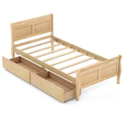 Costway 57 Costway Twin Size Bed Frame With 2 Storage Drawers Wood Platform Bed With Headboard Beige/White