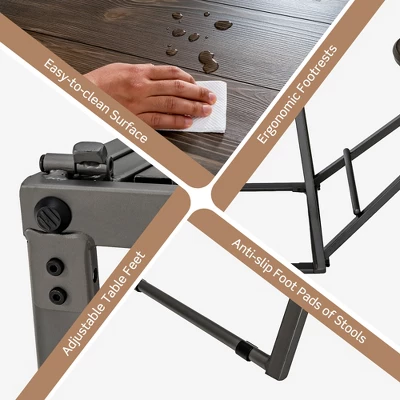 Costway 3-Piece Bar Table Set Round Pub Dining Table & 2 Foldable Stools W/ Metal Frame 8 Costway 3-Piece Bar Table Set Round Pub Dining Table & 2 Foldable Stools W/ Metal Frame - Image 8