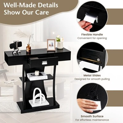 Costway T-Shaped Console Table Behind Couch Table With Drawer Shelves & Dual Anti-Tipping Kits Modern Foyer Table Entryway Accent Table 7 Costway T-Shaped Console Table Behind Couch Table With Drawer Shelves & Dual Anti-Tipping Kits Modern Foyer Table Entryway Accent Table - Image 7